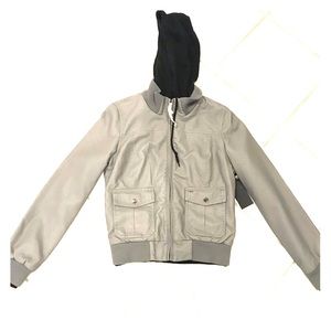 Obey leather jacket with hood